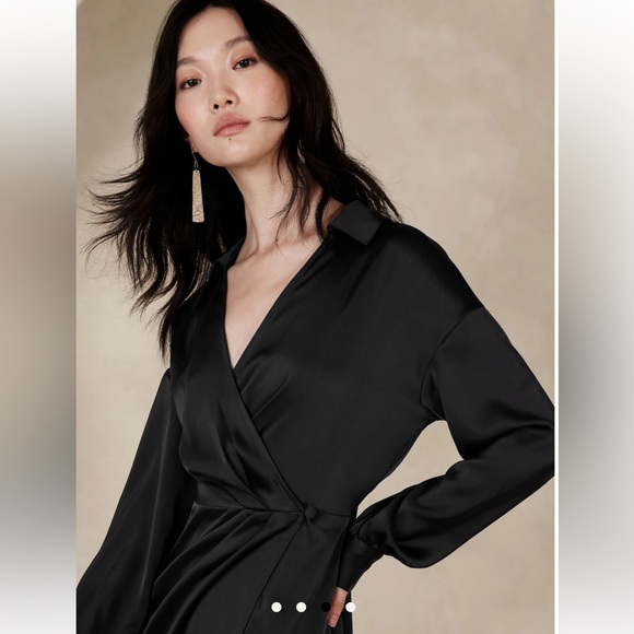 SATIN COLLAR-WRAP MIDI DRESS - Picture 3 of 6